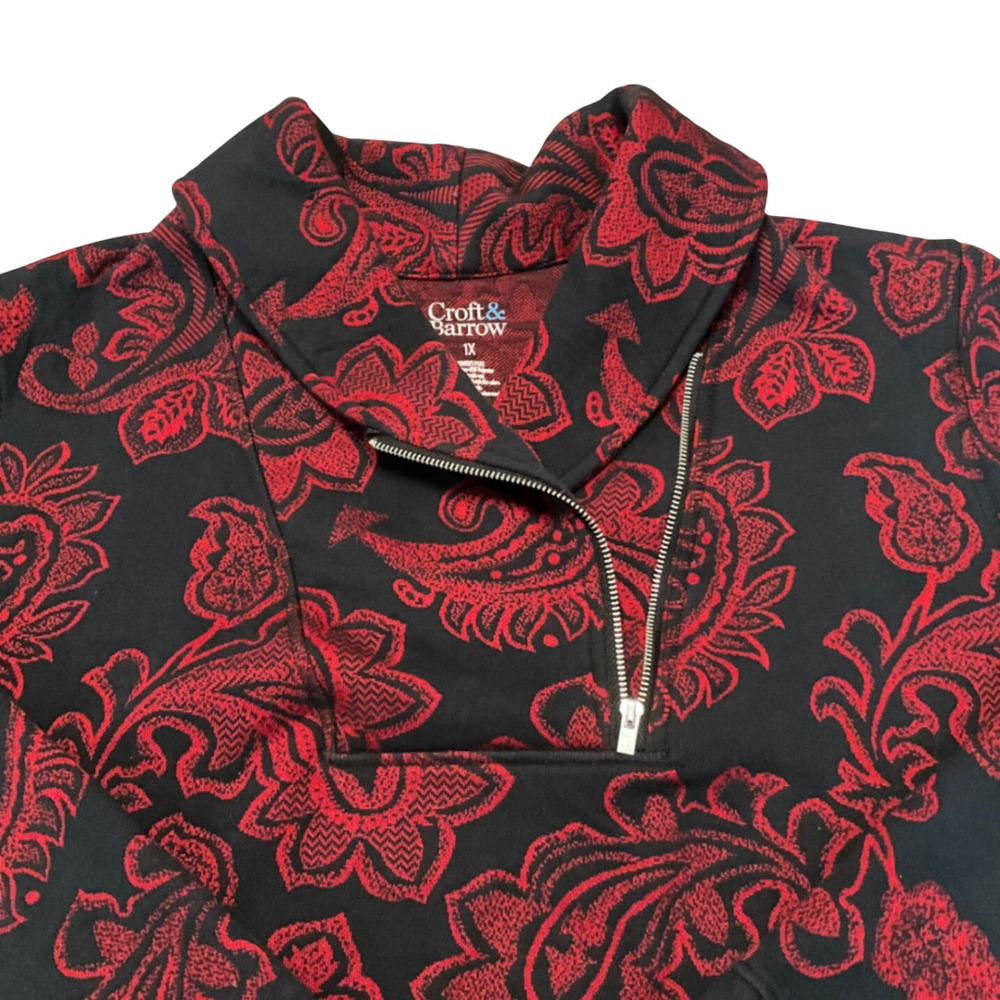 Croft & Barrow Sweatshirt Wms 1X Red Paisley Quarter Zip Pullover Classic Cozy - Picture 3 of 11